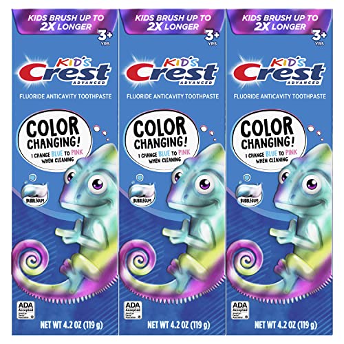 Crest Kids Fluoride Toothpaste, Color-Changing Bubblegum, 4.2 oz (3 Count)