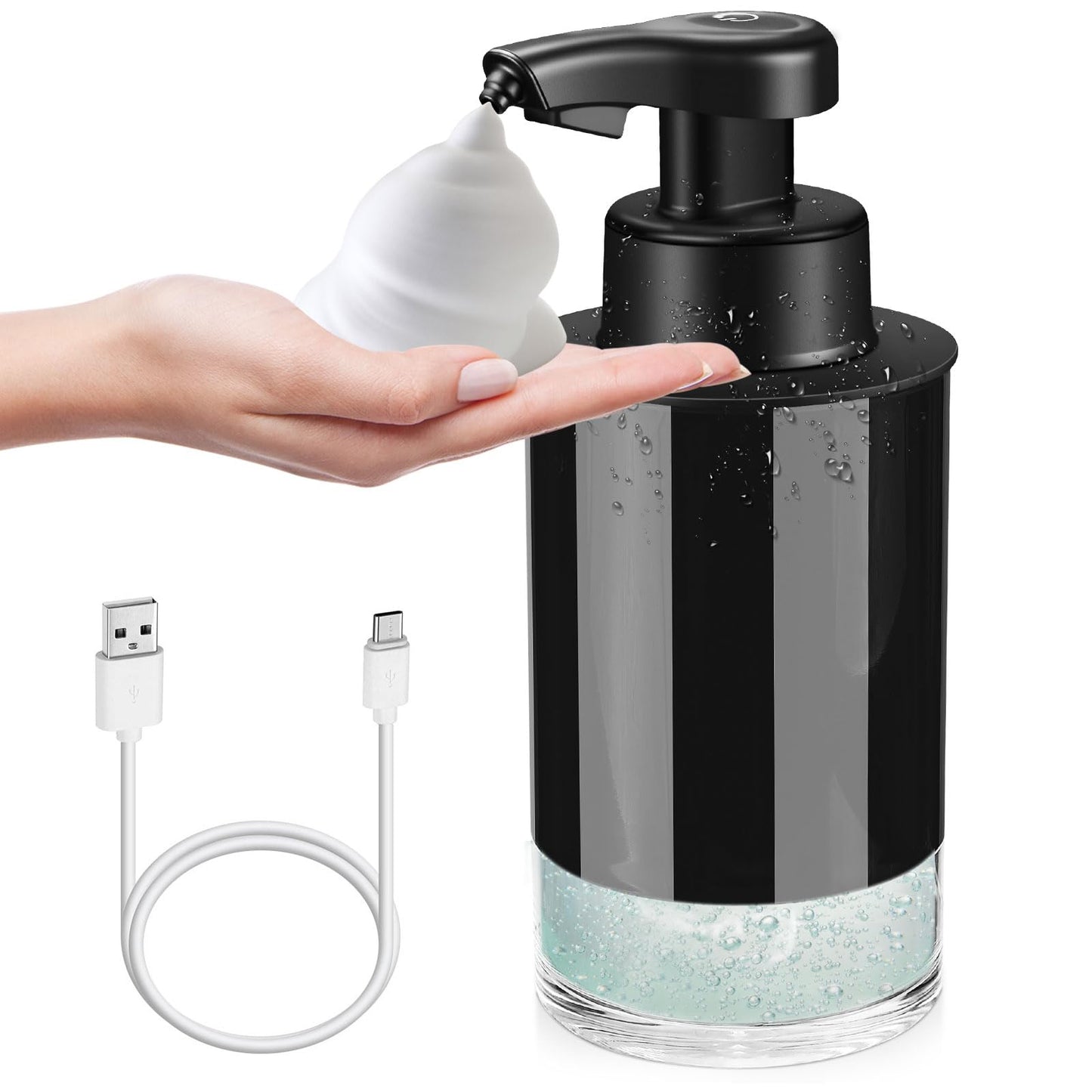 Automatic Foaming Soap Dispenser Touchless Hands-Free: Black Modern Smart Electric Sensor Clog-Free Design for Kitchen & Bathroom, Easy for Kids, Modern Acrylic