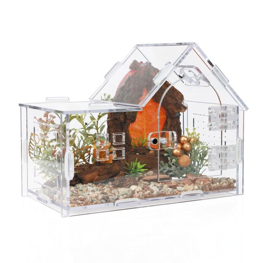 ZUIFIANLE Jumping Spider Enclosure, Acrylic Cabin Terrarium with Sloped Roof & Magnetic Front Door, for Arboreal Pets, Mantis, Small Reptile Habitat (Transparent Color, L 7.9",W 3.9",H 5.9")