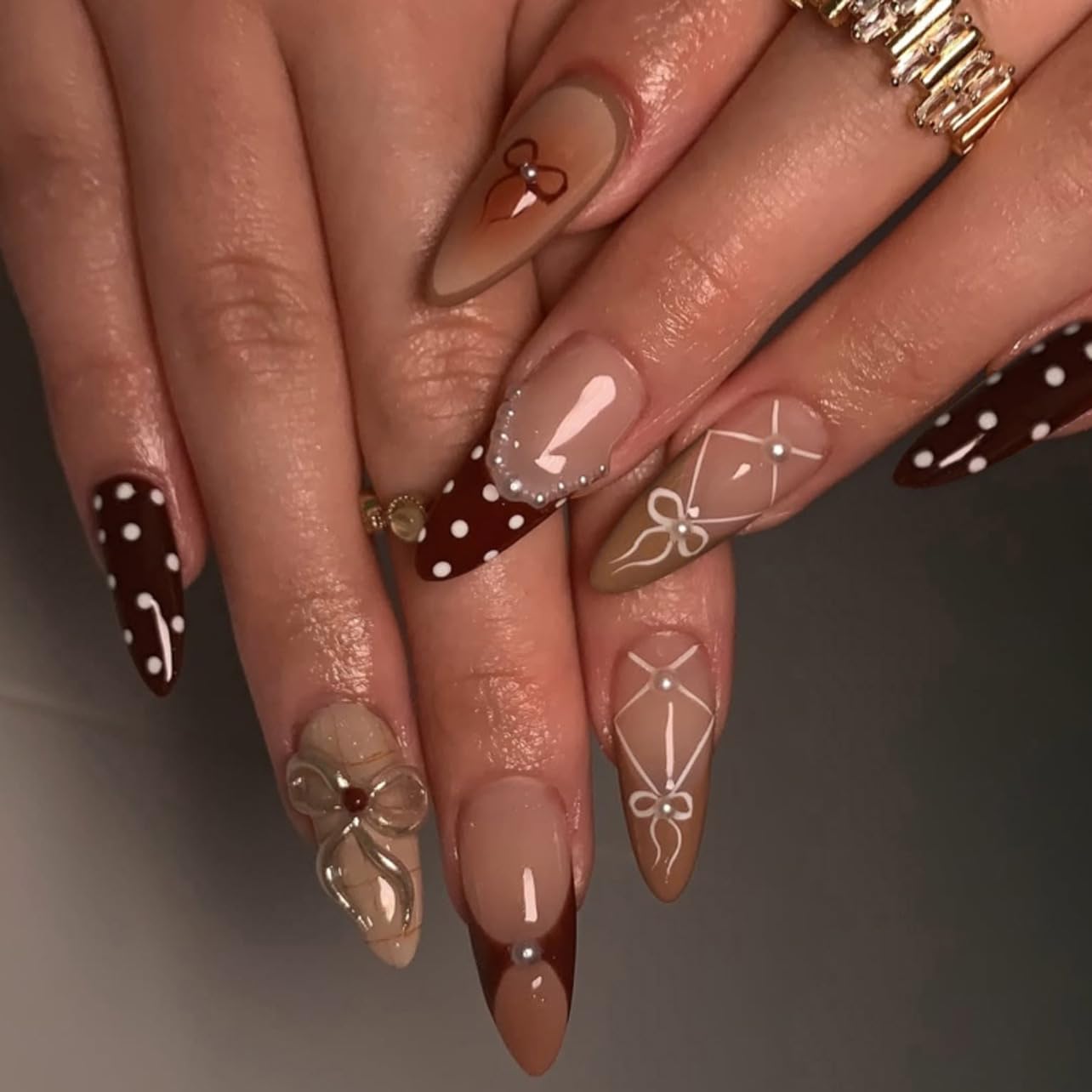 Press On Nails Almond - Medium Aurora Design Full Cover Fake Nails | 24 Pcs White Stick-On for Women