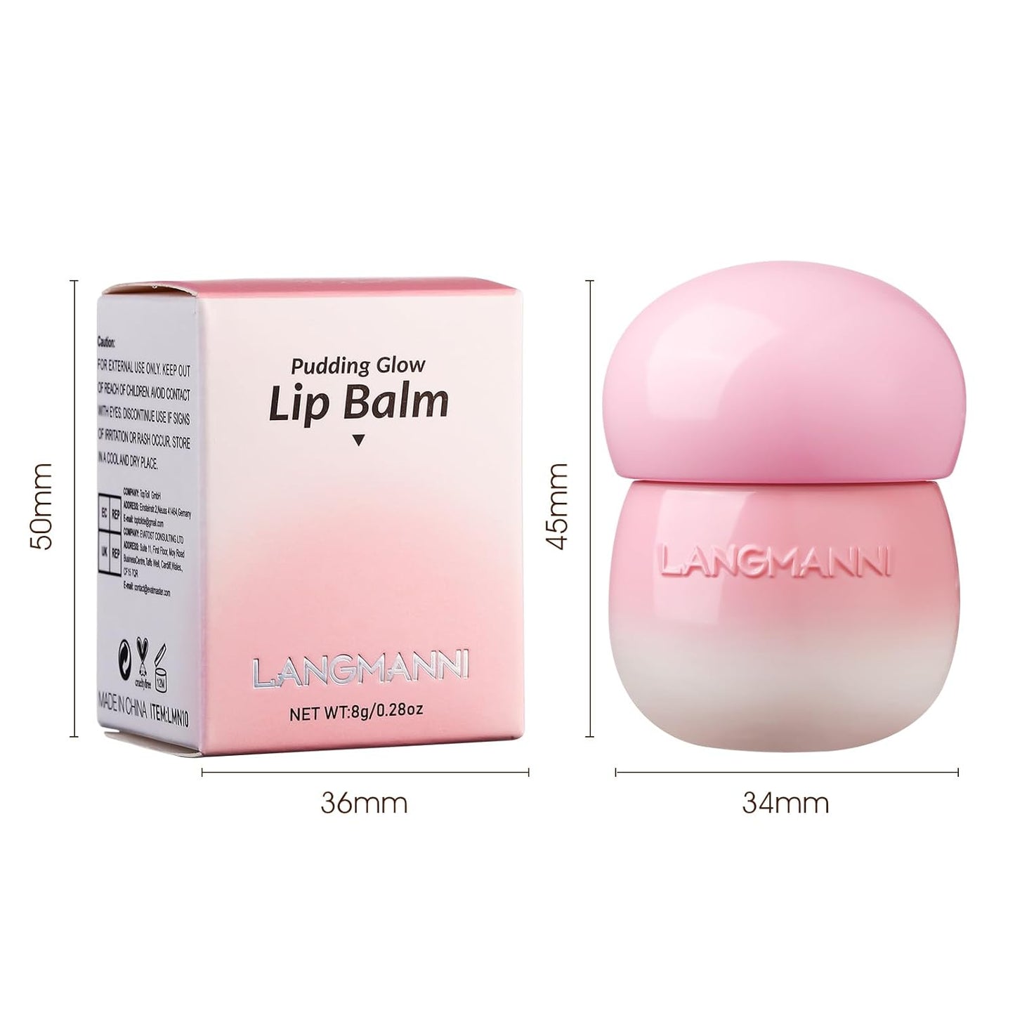 LANGMANNI Pudding Glow Lip Balm - Hydrating Tinted Lip Gloss for Nourished, Glowing Lips | 0.28 Oz