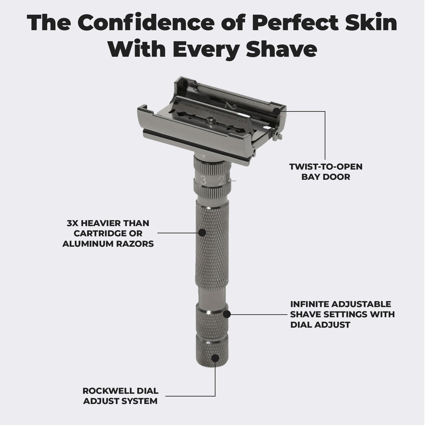 Rockwell T2 | Twist-To-Open (TTO) Double-Edge Safety Razor | Full Metal | Includes 5 Fully Recyclable Stainless Steel Blades (Gunmetal Chrome)