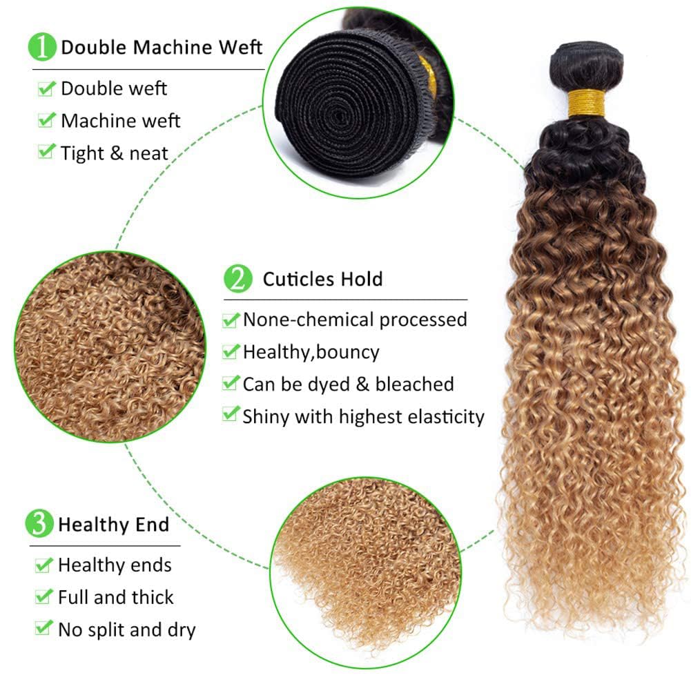HeioWuio 1B427 Blonde Deep Wave bundles Brazilian Remy Extensions Ombre Three Tone Weaves Real Unprocessed Virgin Hair T1B/4/27 24 Inch
