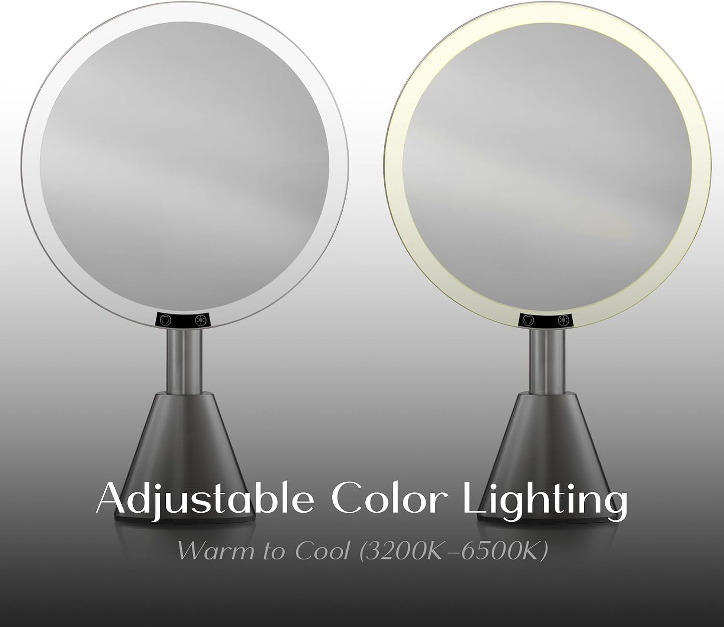 Ilios 9" Lighted Makeup Mirror - 5X Magnification, Rechargeable LED | Adjustable Lighting 3200K–6500K, Silver