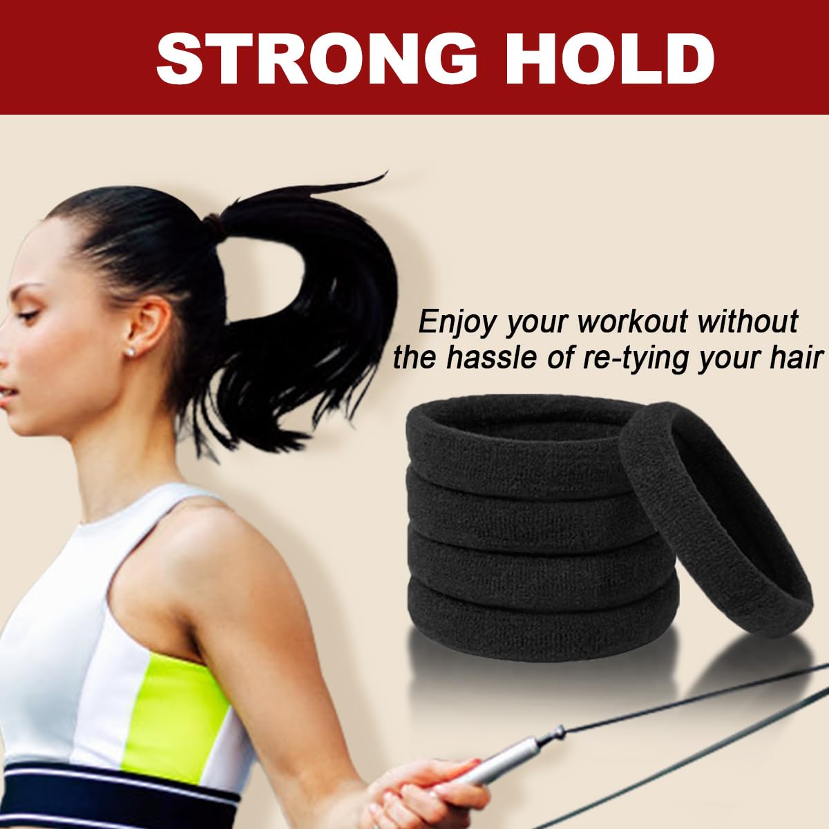 IKOCO Black Hair Ties - 150PCS No Damage Cotton Seamless Ponytail Holders for Thick Hair