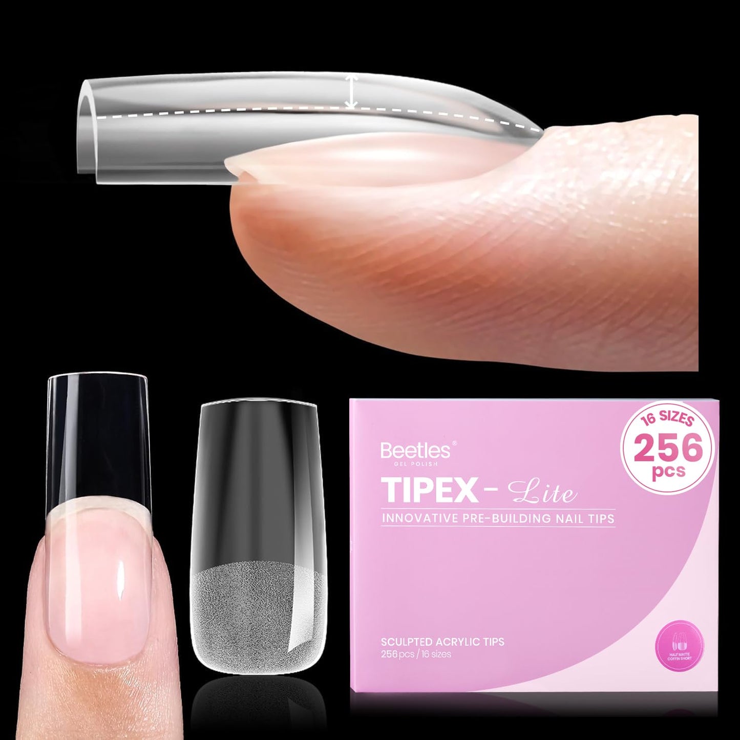 Beetles Nail Tips - Medium Stiletto Apex for DIY Extensions | 16 Sizes 00-14, No Builder Gel Needed