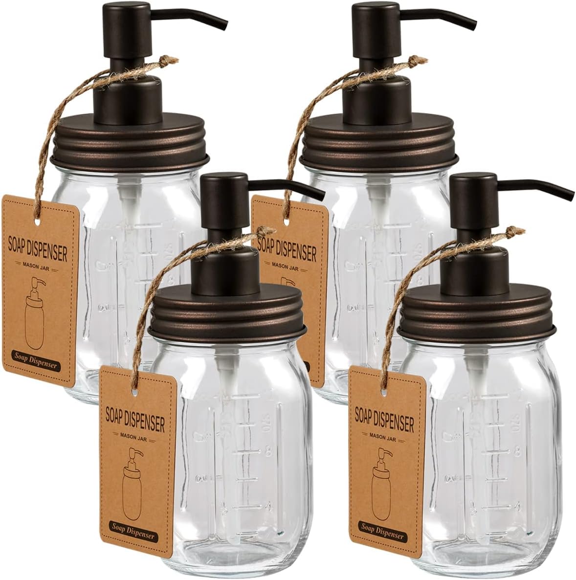 Mason Jar Liquid Soap Dispenser - 16oz Refillable Glass Pump | Black 2 Pack for Kitchen & Bathroom Decor