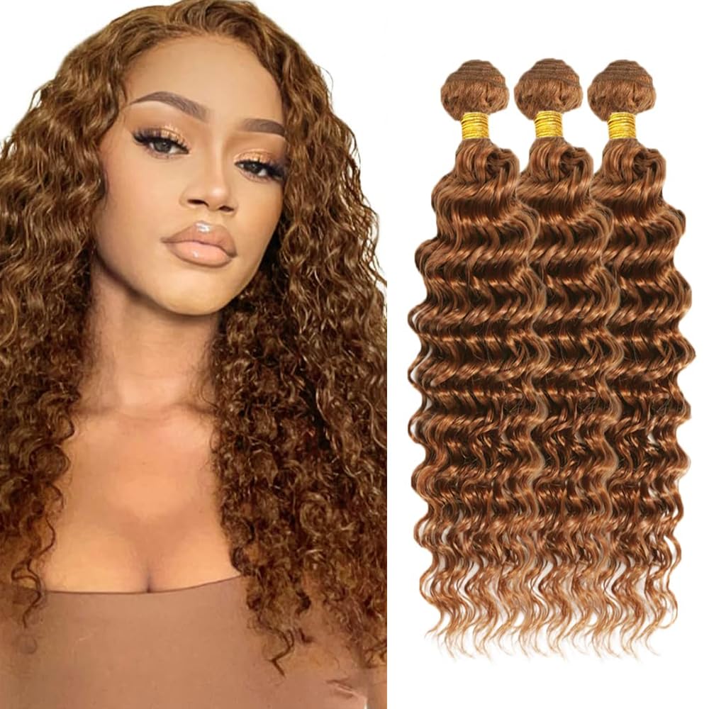 28 30 32 inch Color 30 Bundles Human Hair #30 Deep Wave Bundles Light Brown Human Hair Bundle 150g