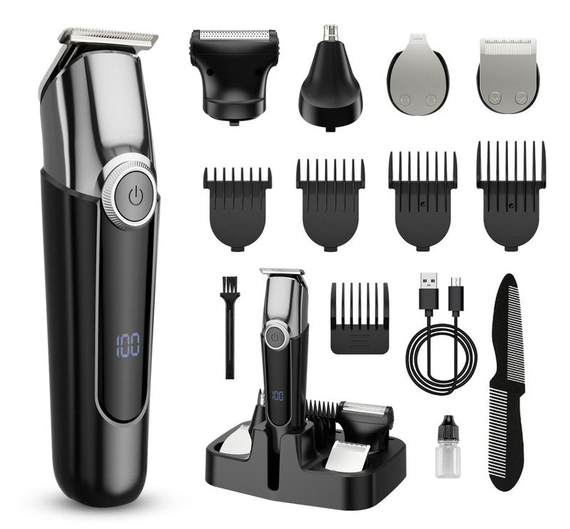 SilkGlow Beard Trimmer for Men, 5 in 1 Mens Electric Razor for Men, Cordless Hair Clippers, Waterproof Grooming Kit for Shaving Face, Mustache, Body, Ear, Nose Hair Trimmer, Gift for Men, Black