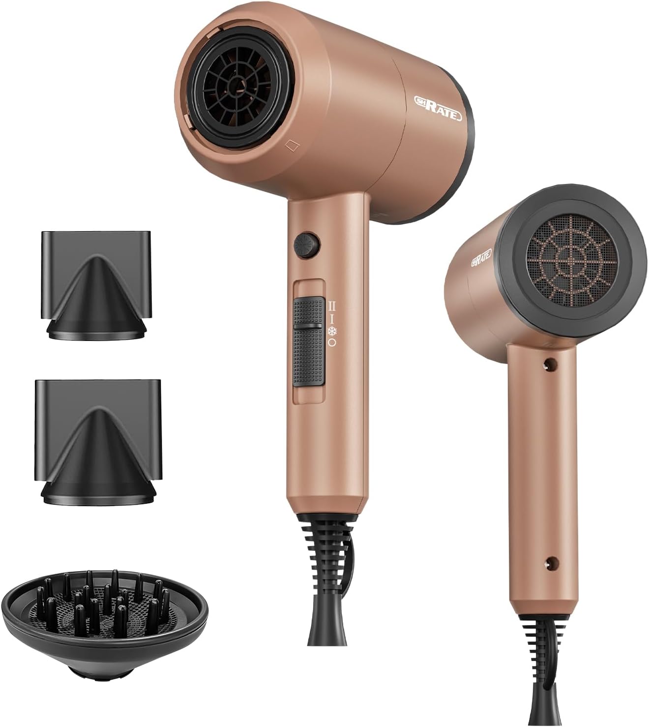 Ionic Hair Dryer with Diffuser - Professional Blow Dryer for Curly & Frizzy Hair | Low Noise & Portable Design