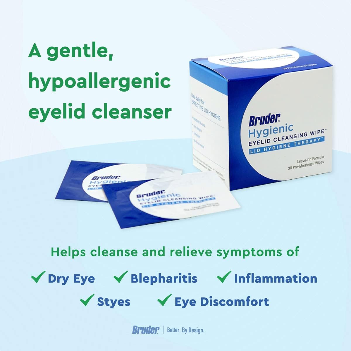 Hygienic Eyelid Cleansing Wipes - Rinse-Free Exfoliating Wipes for Makeup Removal | Non-Allergenic | 30 Count Box
