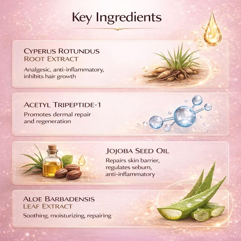 Cyperus Rotundus Hair Removal Oil - Natural Hair Growth Inhibitor with Jojoba & Aloe Vera | Moisturizing Body Oil for Men & Women