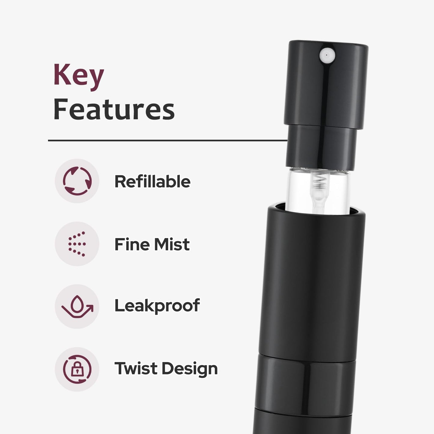LISAPACK 8ML Atomizer Perfume Spray Bottle for Travel (3 PCS) Empty Cologne Dispenser, Portable Sprayer Travel Essentials for Men and Women (Black)