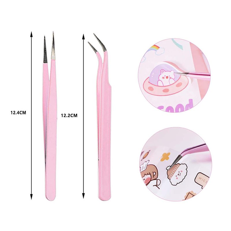 4PCS Precision Tweezers Set, Diamond Painting Tools, Lash Tweezer,Anti-Static Stainless Steel Curved & Point Tip Tweezers, for Nail Art, Electronics, Laboratory Work, Craft, Soldering, DIY