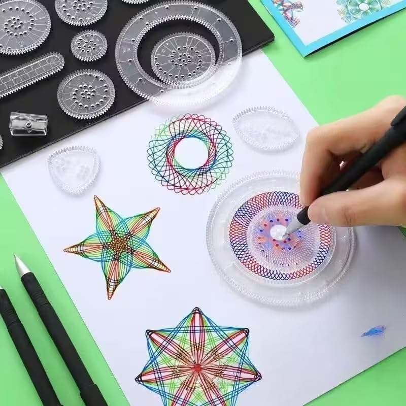 Spirograph Circle Maker Drawing Kit - 22PCS Geometric Ruler Template Set for Kids 8-12 | Spiral Art Design & Educational Toy