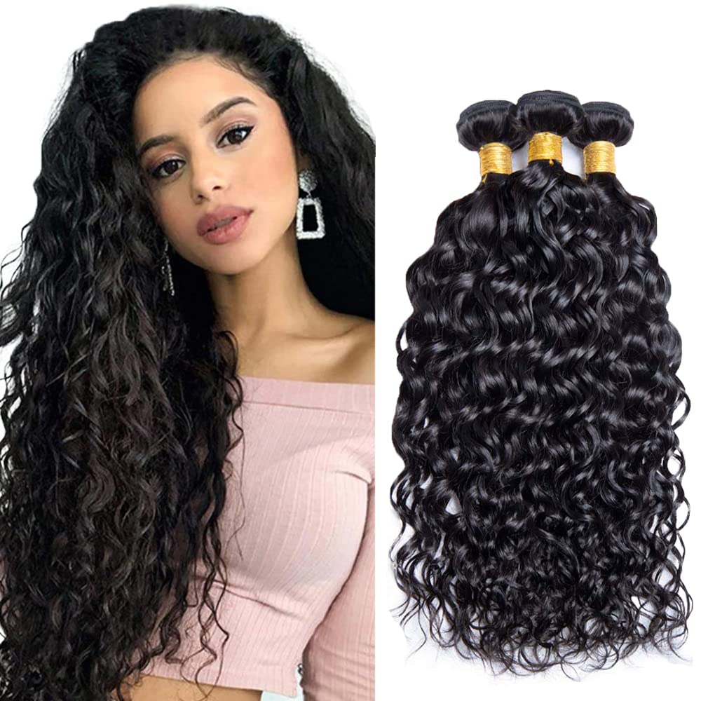 Wet and Wavy Bundles Human Hair Water Wave Bundle 1B Human Hair 3 Bundles Brazilian Natural Black 26 28 30 inch 150g
