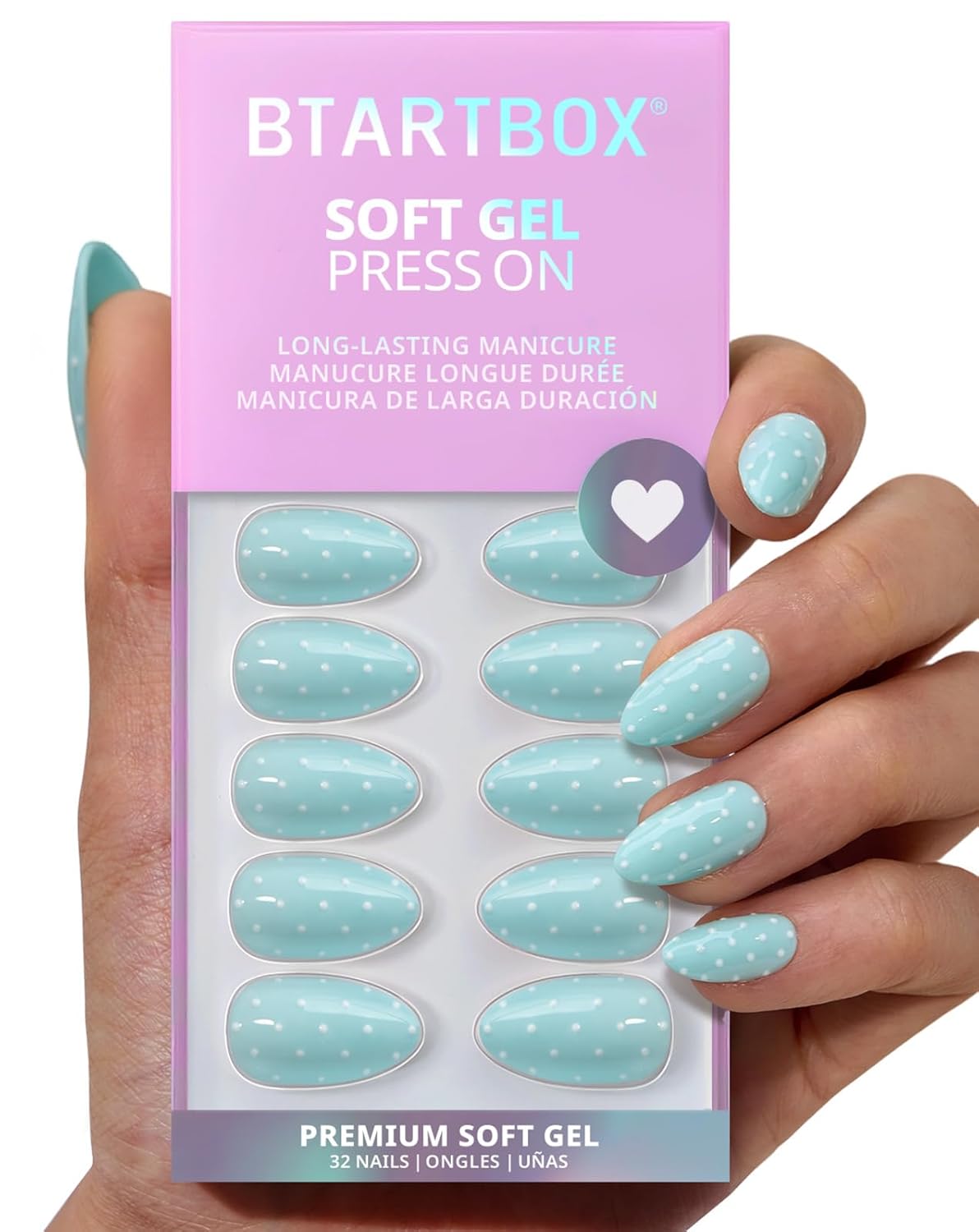 Press On Nails Almond - 3D Polka Dot Glitter Medium Nails | 32-Piece All-in-One Kit with Glue & Adhesive Tabs