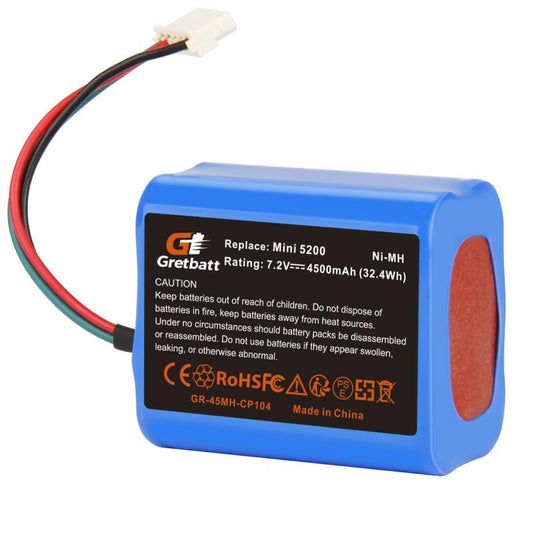 Gretbatt 7.2V 4500mAh NI-MH Replacement for iRobot Braava Battery 380, 380T, 390, 390T Mint 5200, 5200B, 5200C
