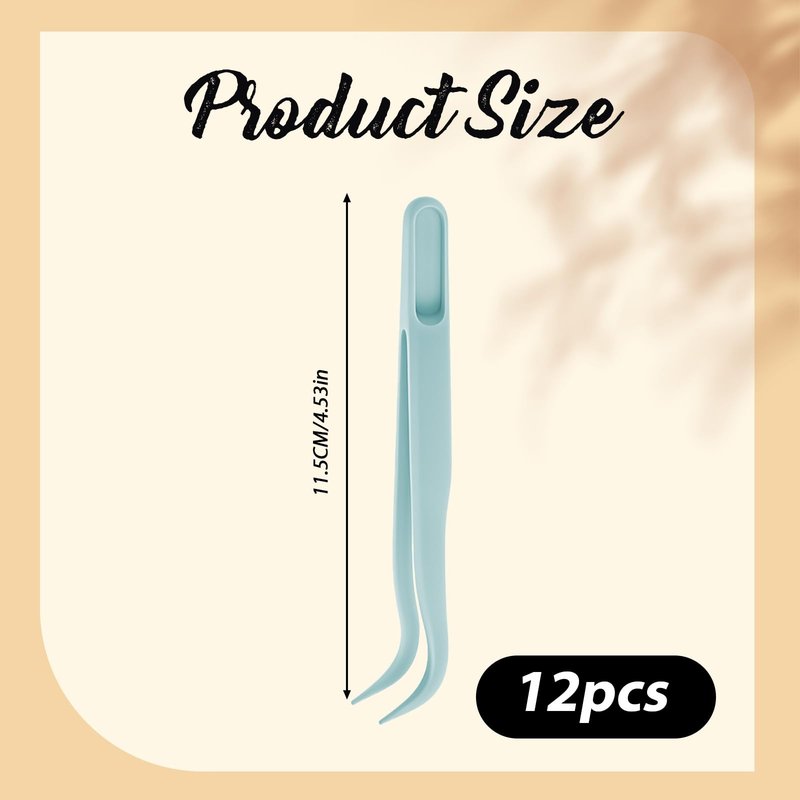 JJUNW 12pc Plastic Tweezers, 4.5 Inch Bent Tweezers for Kids DIY Jewelry Making, Crafts, Baking Decoration, Reptile Feeding, Blue