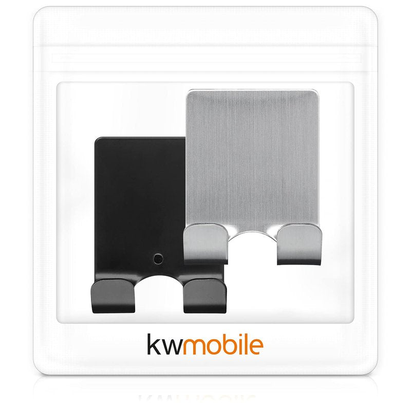 kwmobile 2x Razor Holder- Self-Adhesive Stainless Steel Shaver Wall Mount - Bathroom Organizer for Showers - Black/Silver