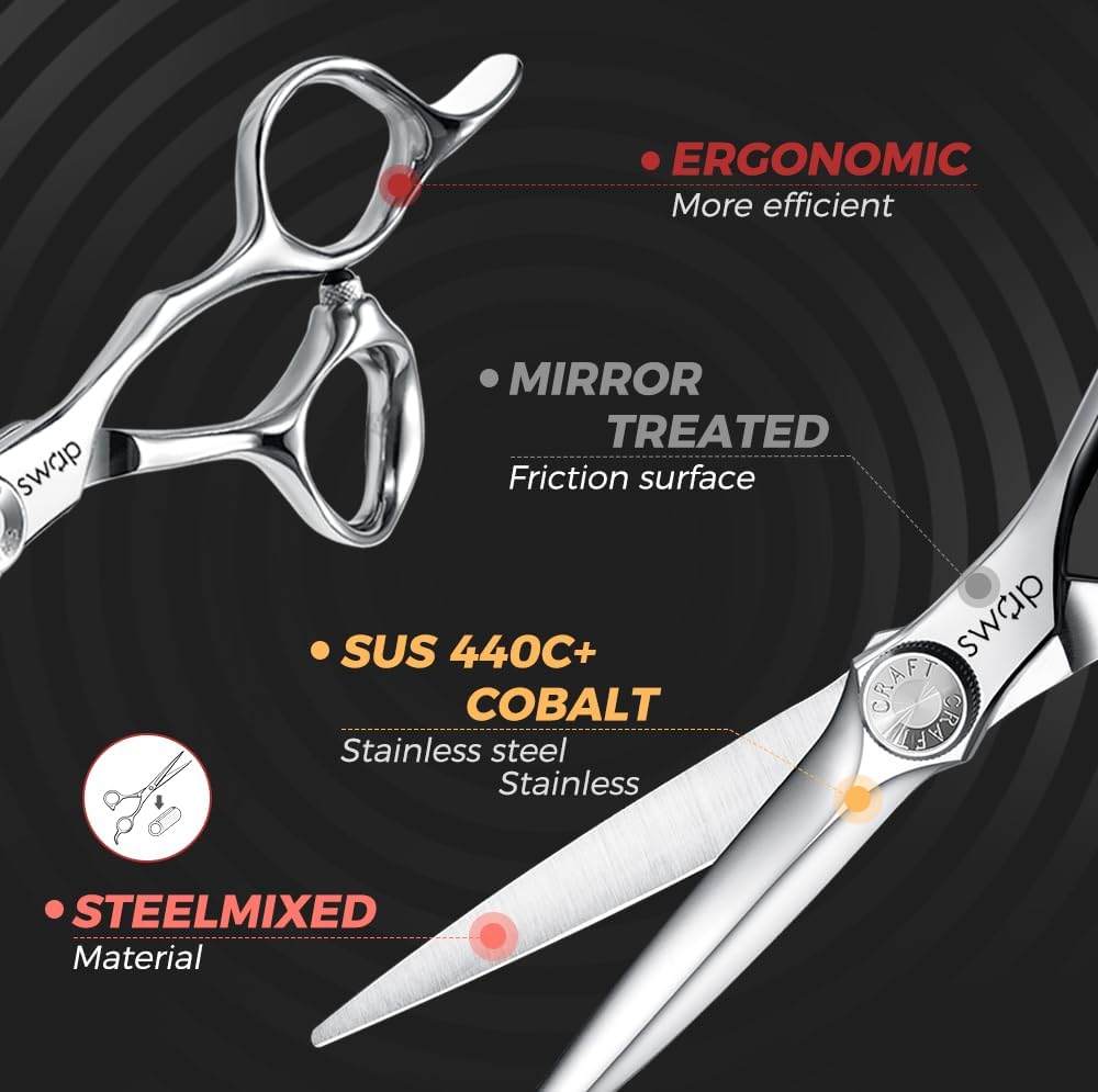 SWAP Professional Hair Cutting Scissors - 6.0'' Japanese SUS 440C Steel Shears with Adjustable Tension for Salon & Home Use