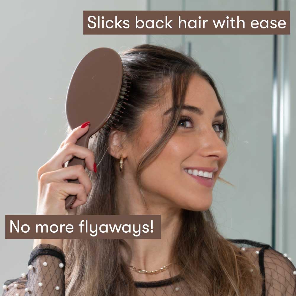 FRAMAR Soft Boar Bristle Hair Brush For Women – Boars Hair Brush For Women, Boar Brush For Fine Hair, Hairbrush For Fine Hair, Soft Bristle Brush For Slick Back, Volume and Shine - Chocolate