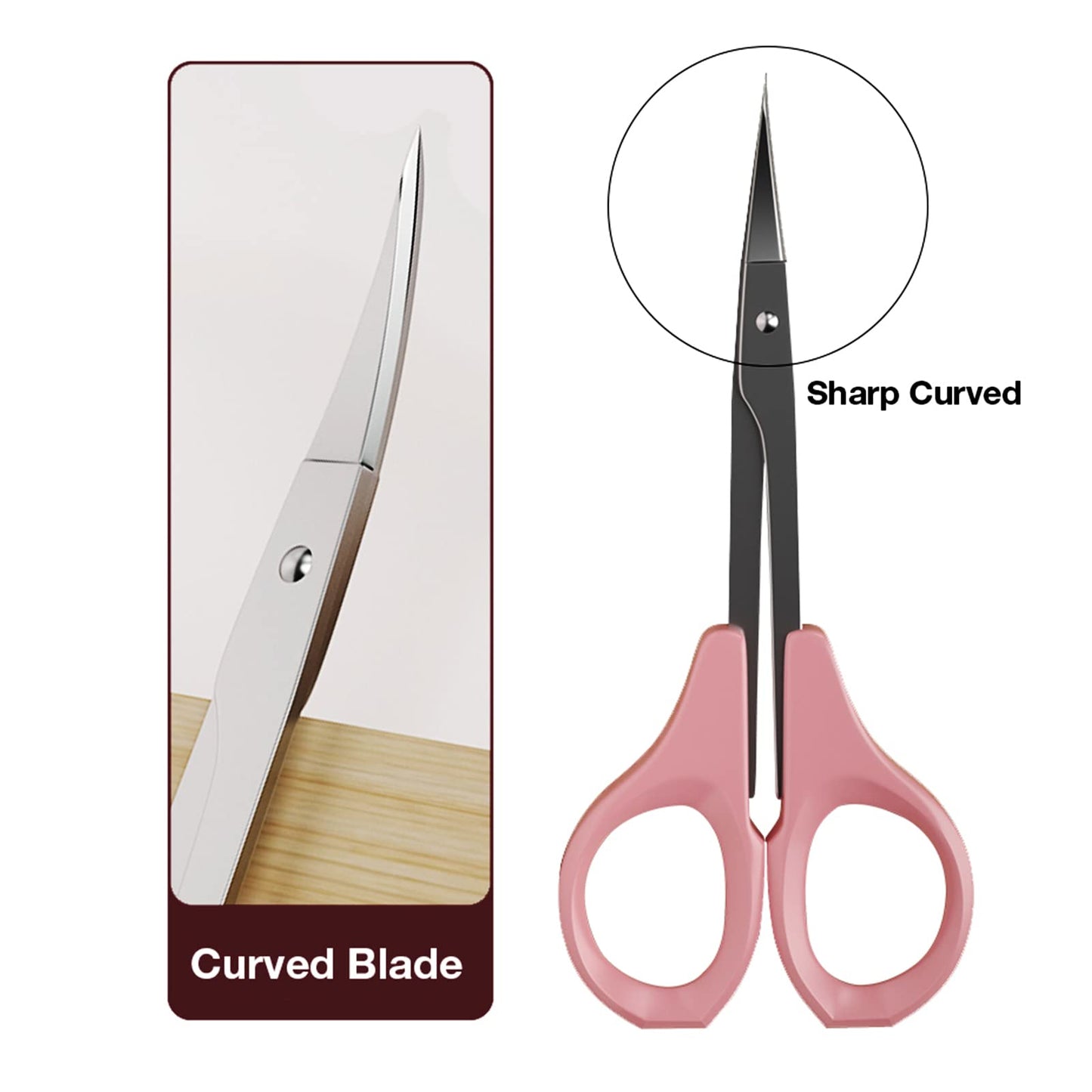 EMILYSTORES Eyebrow Grooming Scissors 4 Inches Curved Small Craft Lash Scissor for Eyebrow Eyelash Extensions Stainless Steel 1PC (Pink_Curved)