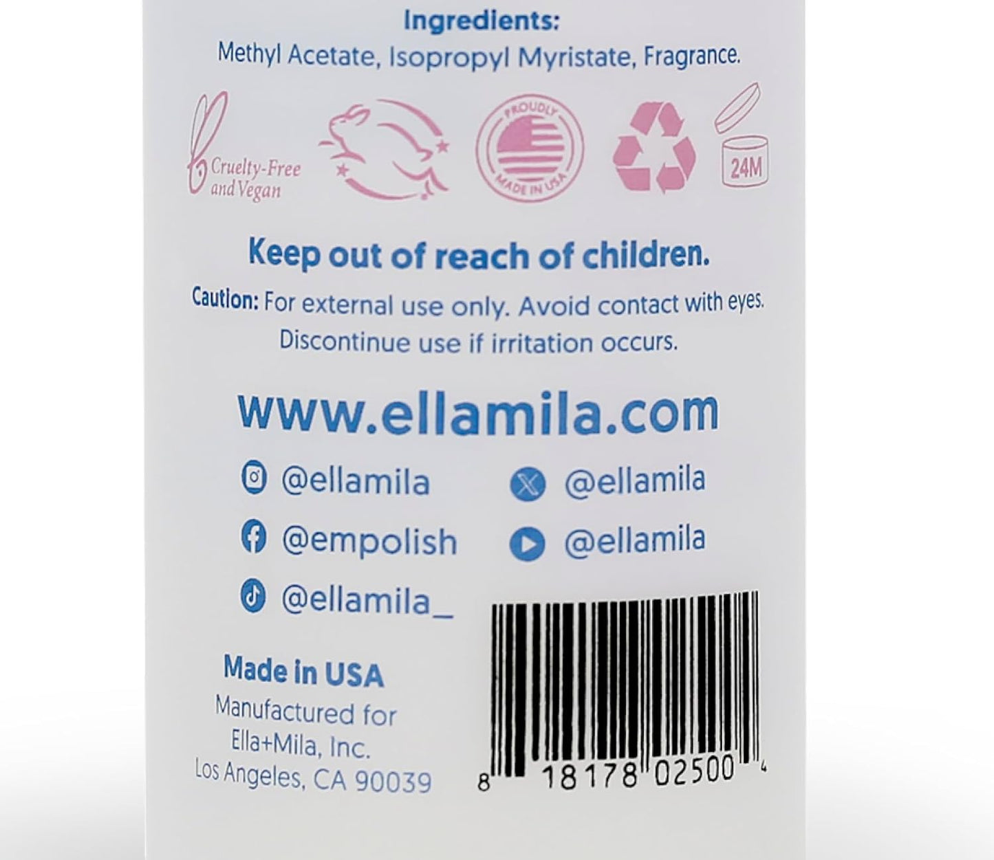 Ella+mila Nail Polish Remover - Gentle Non-Acetone Formula | Nourishing & Vegan, 8oz