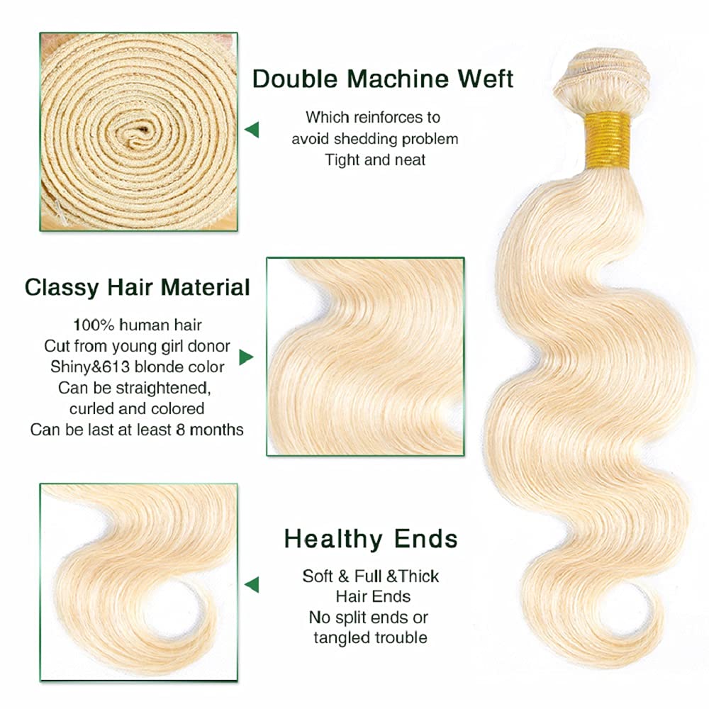 Blonde Human Hair Bundles 613 Body Wave Bundle Brazilian Unprocessed Virgin Hair 1 Bundle/50g 14 Inch White Blonde Bundles Human Hair Extensions
