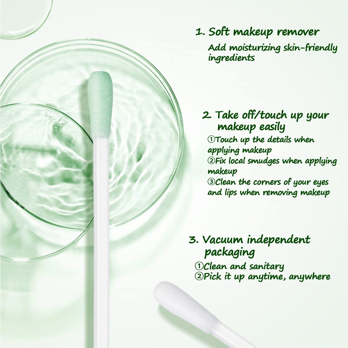 Cotton Makeup Remover Swabs - 50 Pcs Vitamin E Liquid-Filled Sticks for Eye, Lip & Eyebrow Corrections