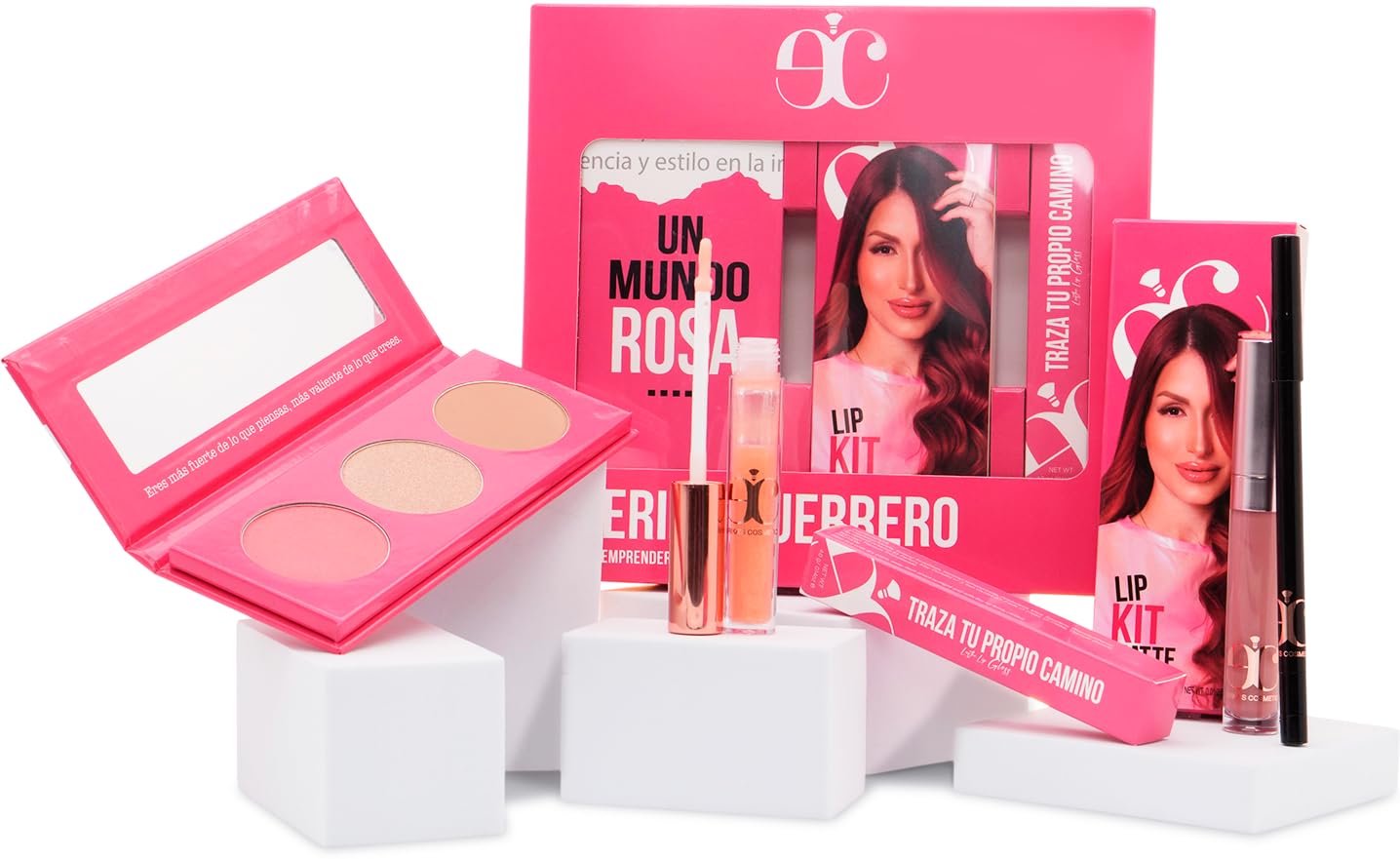 Cosmetic Makeup Kit - Lip Gloss, Lip Liner, Matte & Liquid Lipstick | All-in-One Face Contour Palette, Blush & Highlighter