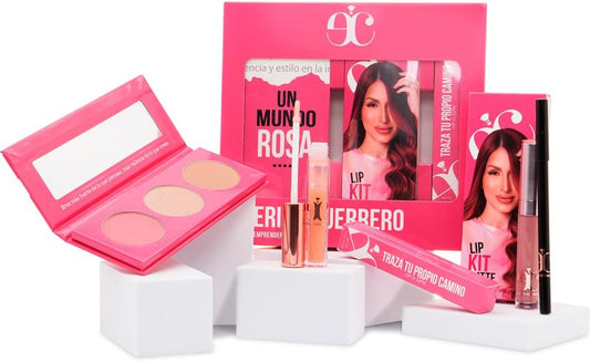 Cosmetic Makeup Kit - Lip Gloss, Lip Liner, Matte & Liquid Lipstick | All-in-One Face Contour Palette, Blush & Highlighter