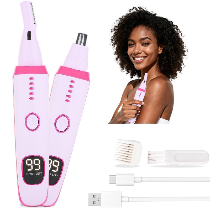 Beanify 2 in 1 Nose and Ear Hair Trimmer with LED Display, Rechargeable Electric Nasal Hair Clipper for Men & Women, Eyebrow & Facial Hair Removal with Dual-Edge Blades, Easy to Clean (Purple)