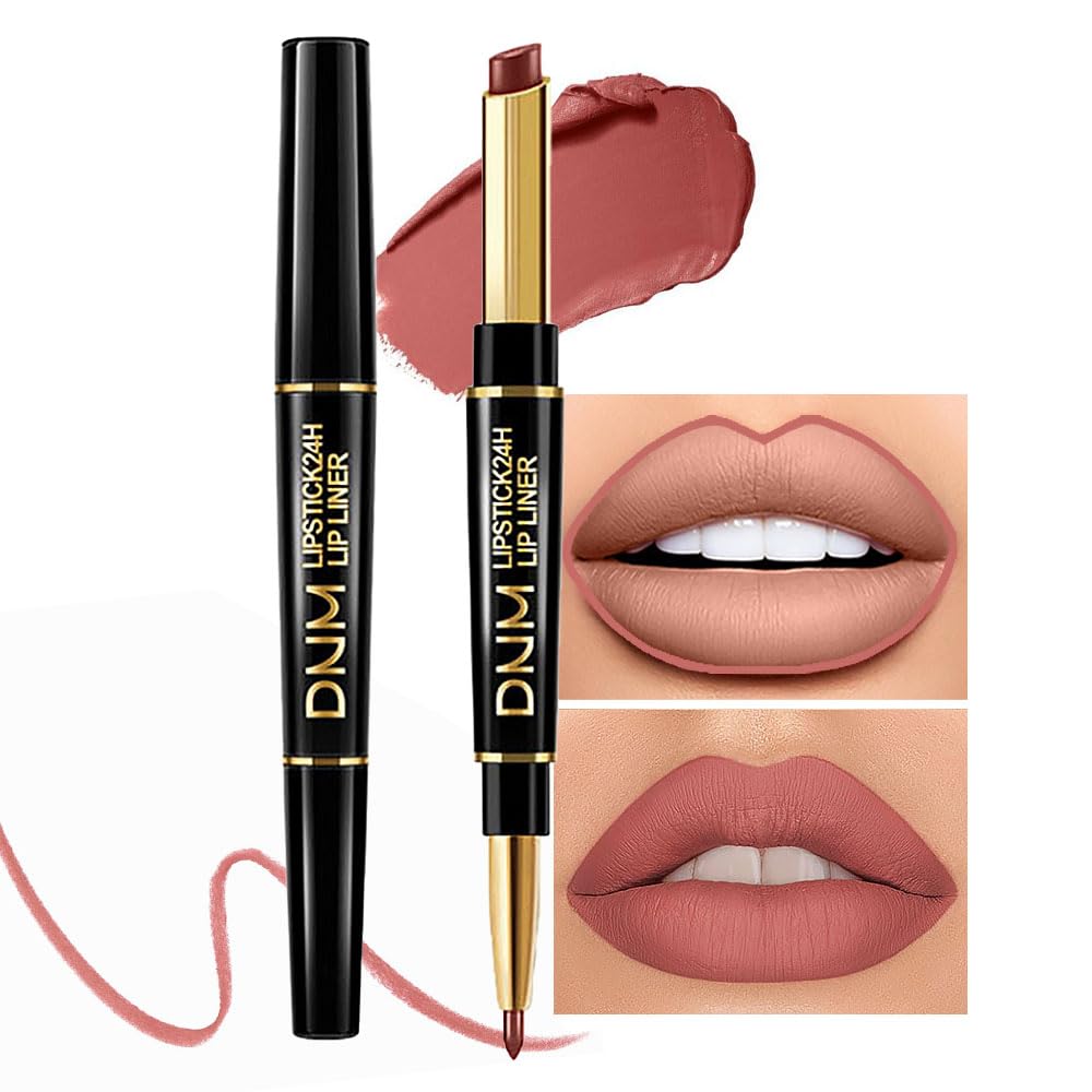 Chestnut Nude Brown Matte Lip Liner & Lipstick Set - Long Lasting, Waterproof, Smudge Proof | Antique Rose