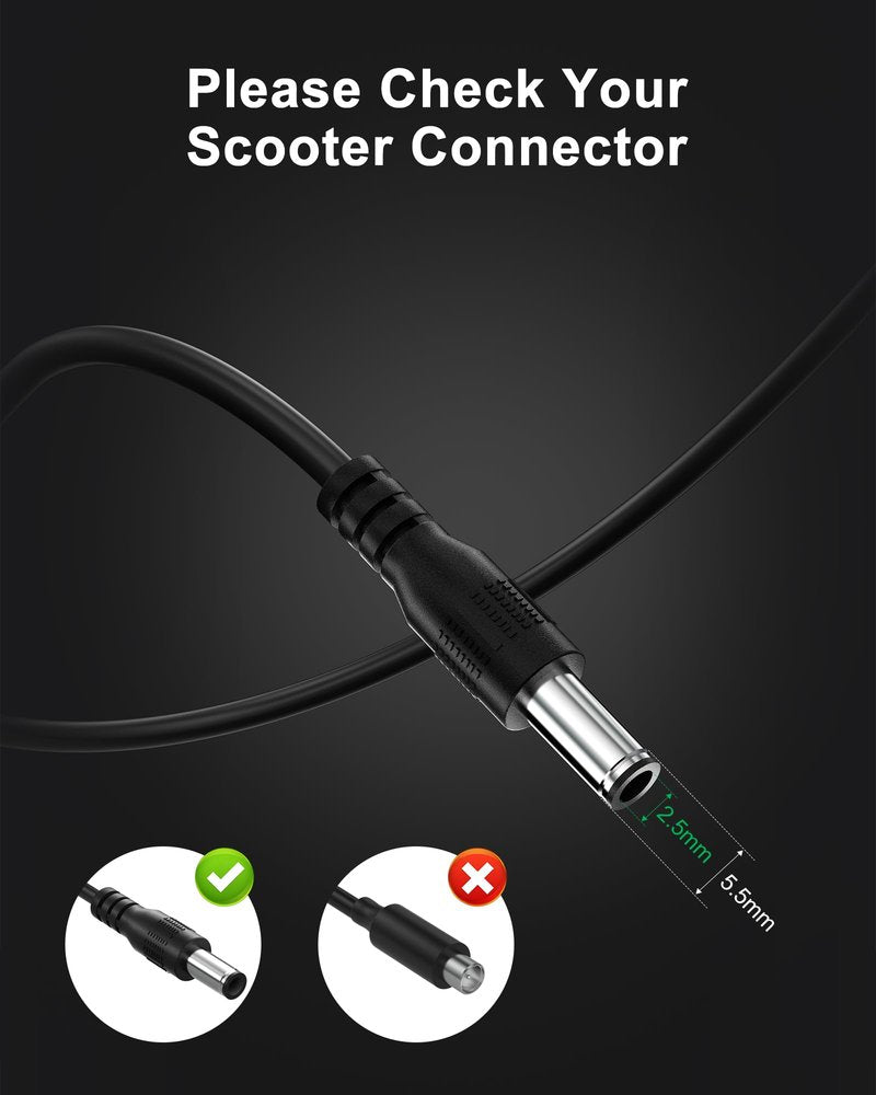 WUKUR 42V 2A Electric Scooter Charger Compatible with Hiboy S2, Lite, Pro,KS4, KS4 Pro, MAX, MAX3, MAX V2, NEX, NEX3, NEX5 36V Lithium-Ion Electric Scooter