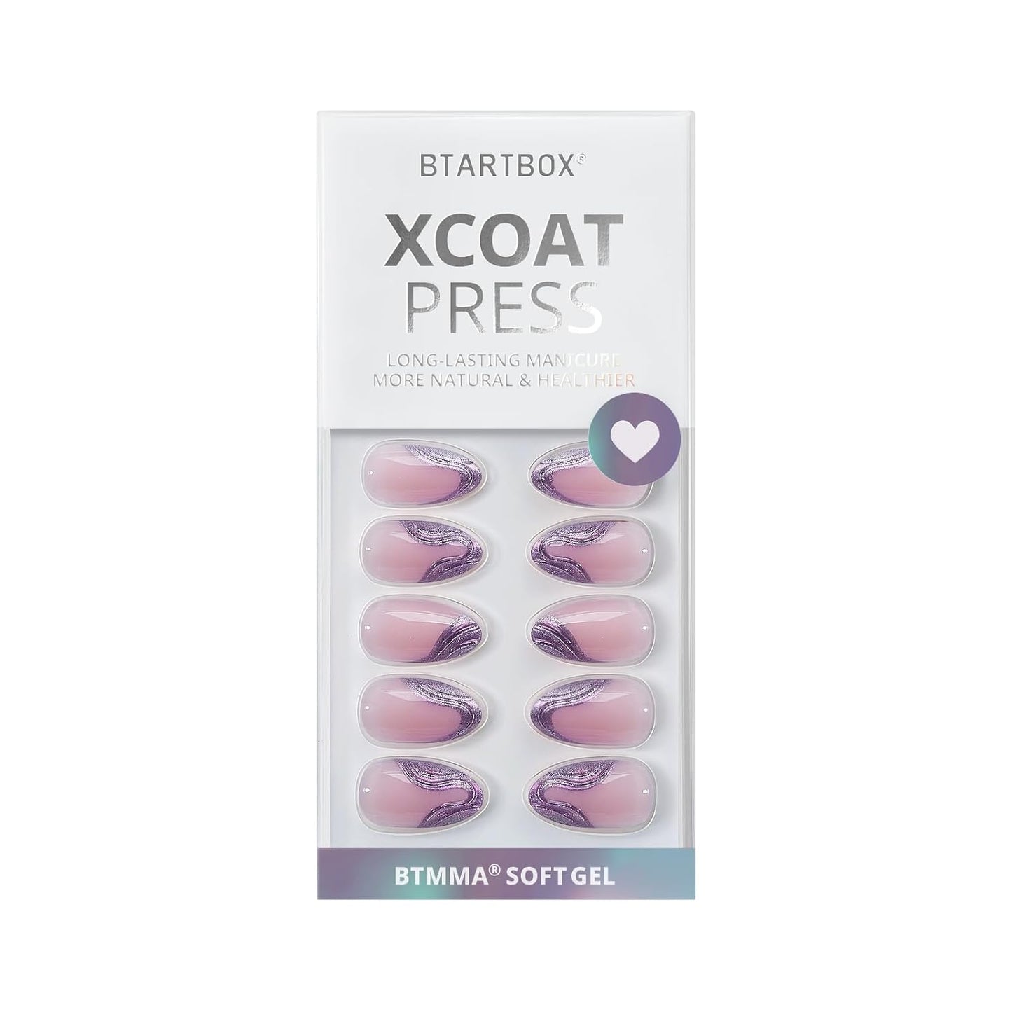 French Tip Press On Nails - Chrome Short Almond Design | Semi-Transparent Soft Gel, 16 Sizes, 32 Piece Kit
