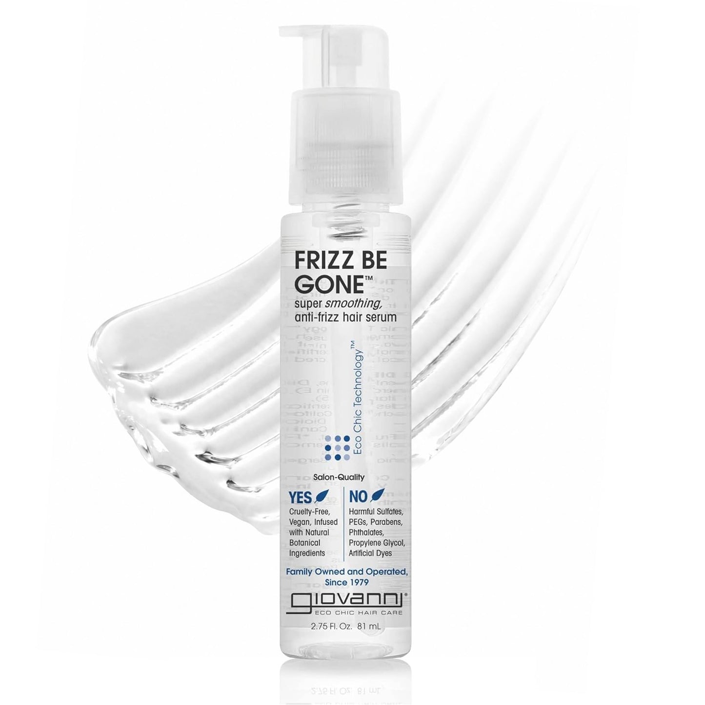 GIOVANNI ECO CHIC Frizz Be Gone - Super Smoothing Anti-Frizz Hair Serum, Adds Shine, Seals in Color, Infused with Natural Botanical Ingredients, Salon Quality, No Parabens - 2.75 oz (1 Pack)