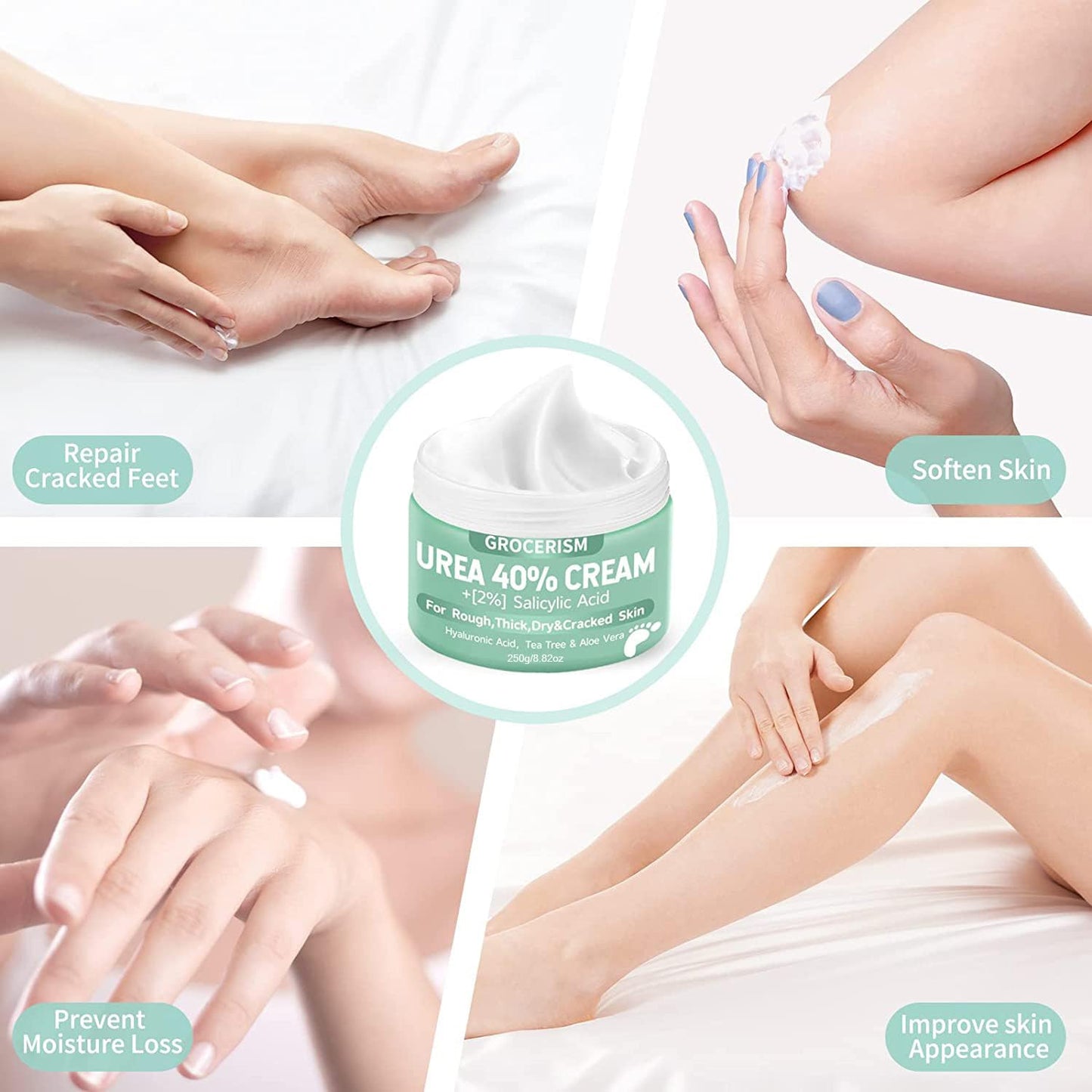 Urea Cream 40% for Feet - Maximum Strength Foot & Hand Cream with Salicylic Acid, Hyaluronic Acid, Tea Tree & Aloe Vera | 8.82 oz