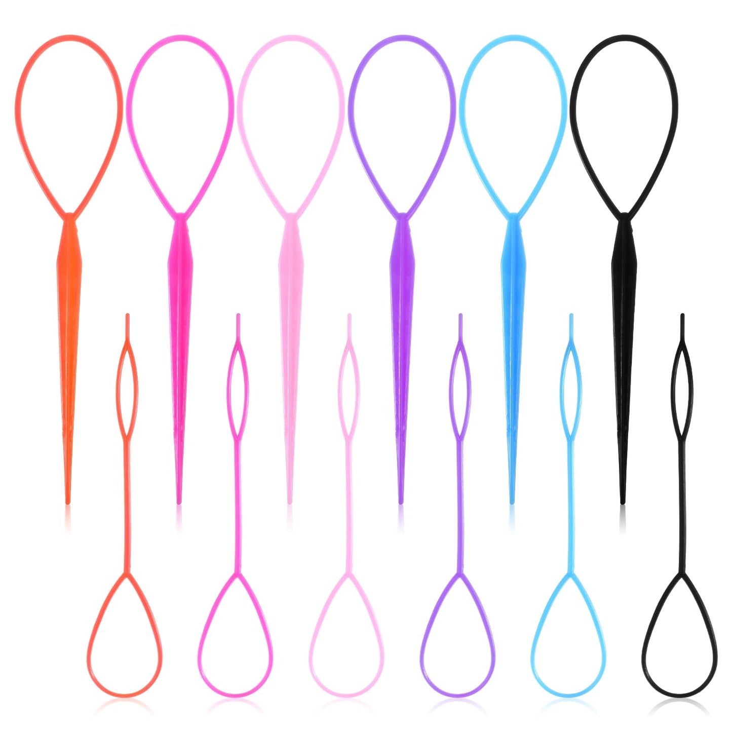 12 PCS Hair Pull Through Tool Topsy Tail Hair Loop Tool Hairs Styling Accessories, French Braid Loop in Large and Small for Women 6 Colors