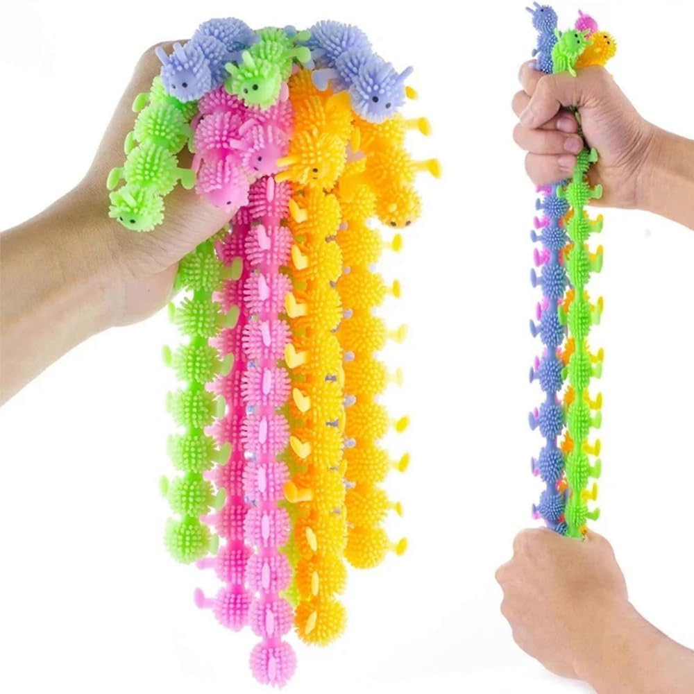 Colorful Caterpillar Fidget Strings - 5 Pack Stretchy Stress Relief Toys for Adults | Party Favors