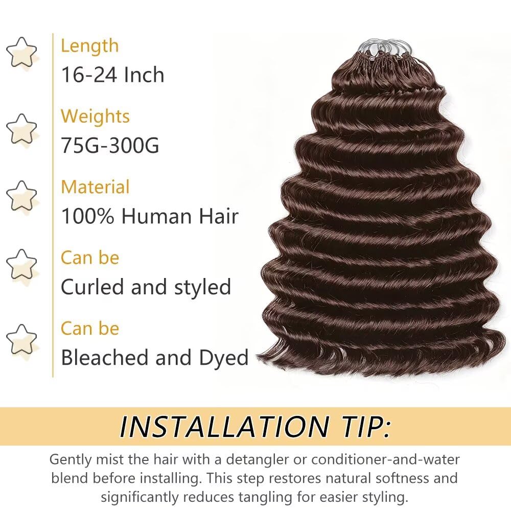 Deep Ocean Wave Crochet Hair Bundles - 20 Inch, 150g Pre-Separated Human Hair Extensions for Black Women | Medium Brown, 120 Strands