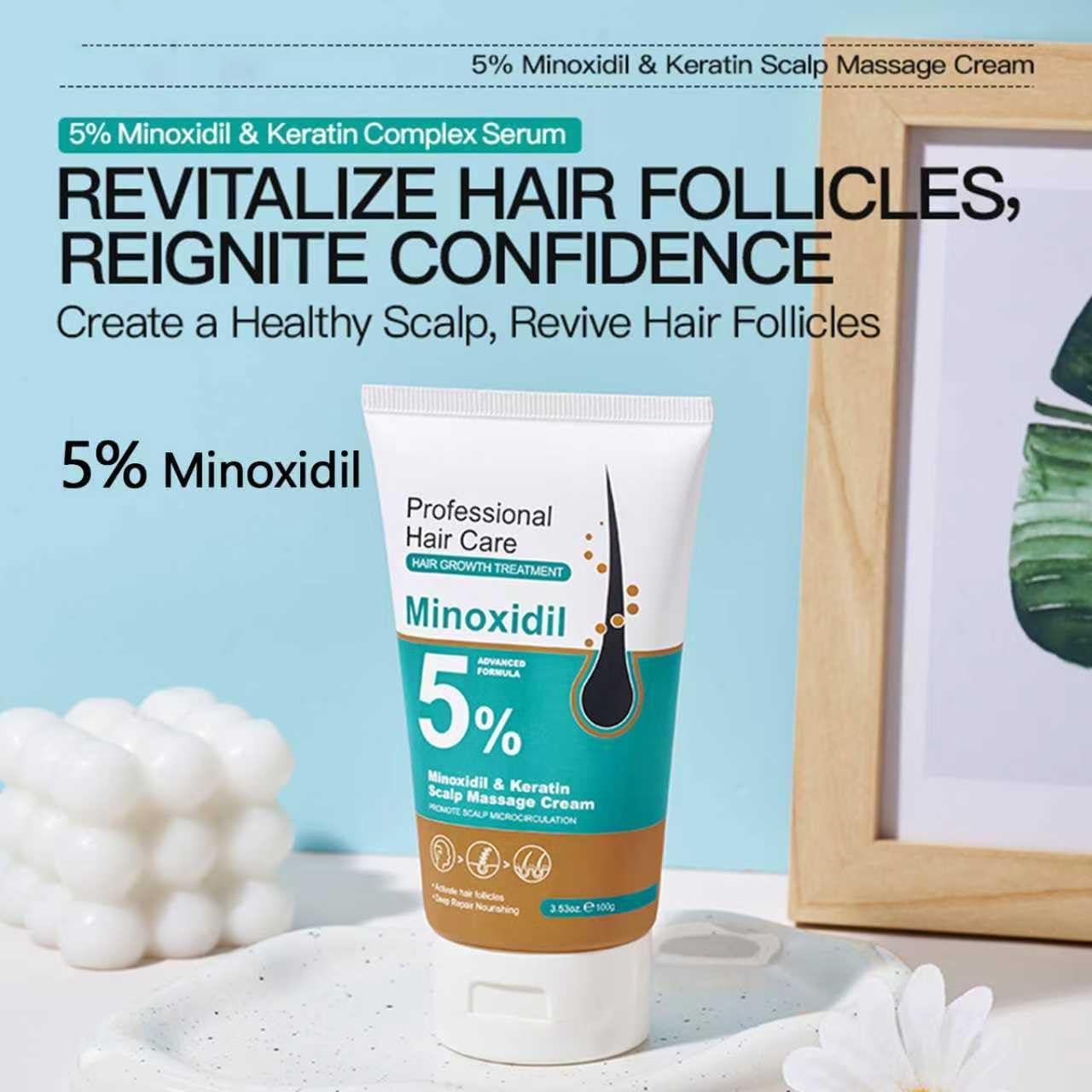Minoxidil Scalp Moisturizer | Extra Strength Hair Growth Cream with Peptide & Ginger Extract for Men & Women