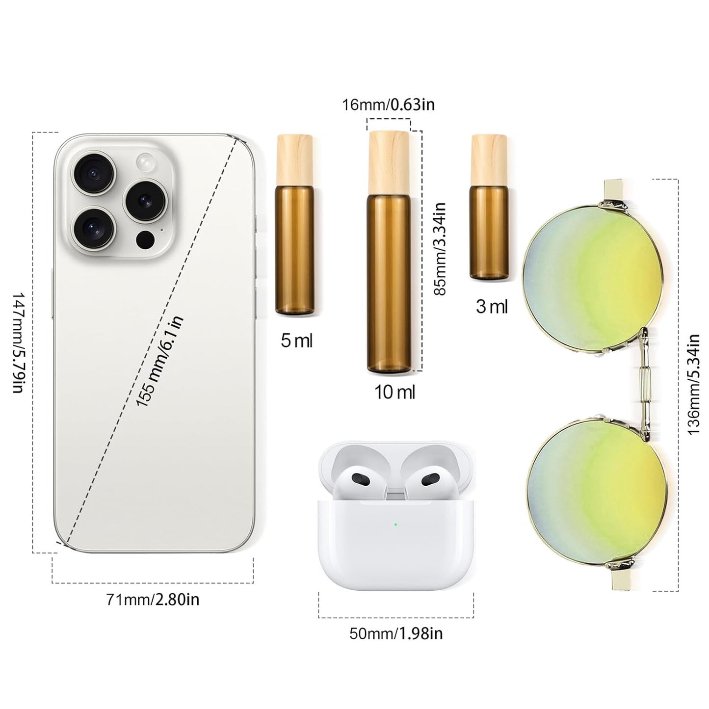 Amber Glass Roll-On Bottles - 10mL Leak-Proof Refillable Essential Oil & Perfume Containers | 8 Pack for Travel & DIY