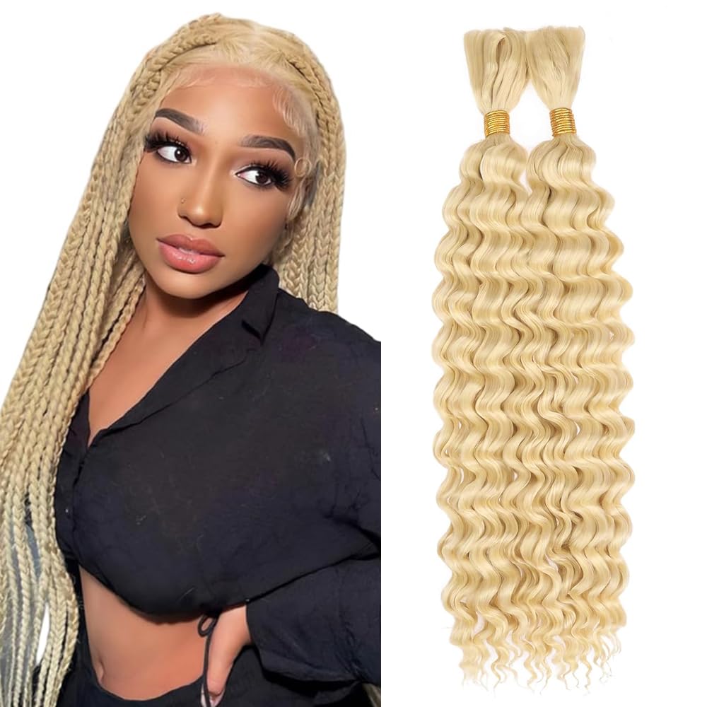 Blonde Braiding Hair 100g 14 14 Inch 613 Deep Curly Wave 2 Bundles Bulk Human Hair for Braiding Color 613 Blonde Braiding Hair
