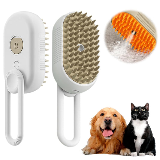 Upgraded Cat Steam Brush, 3 in 1 Pet Steam Groomer Comb, Rechargeable Pet Steam Groomer Brush for Massaging and Cleaning Shedding Pets Hair, Anti-Static Hair Removal Comb for Cats Dogs (White)