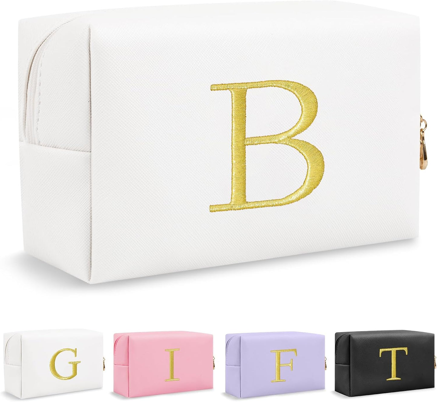 Personalized Initial Makeup Bag - Gold Embroidered Cosmetic Bag for Teens | Custom Travel Toiletry Bag (Black)