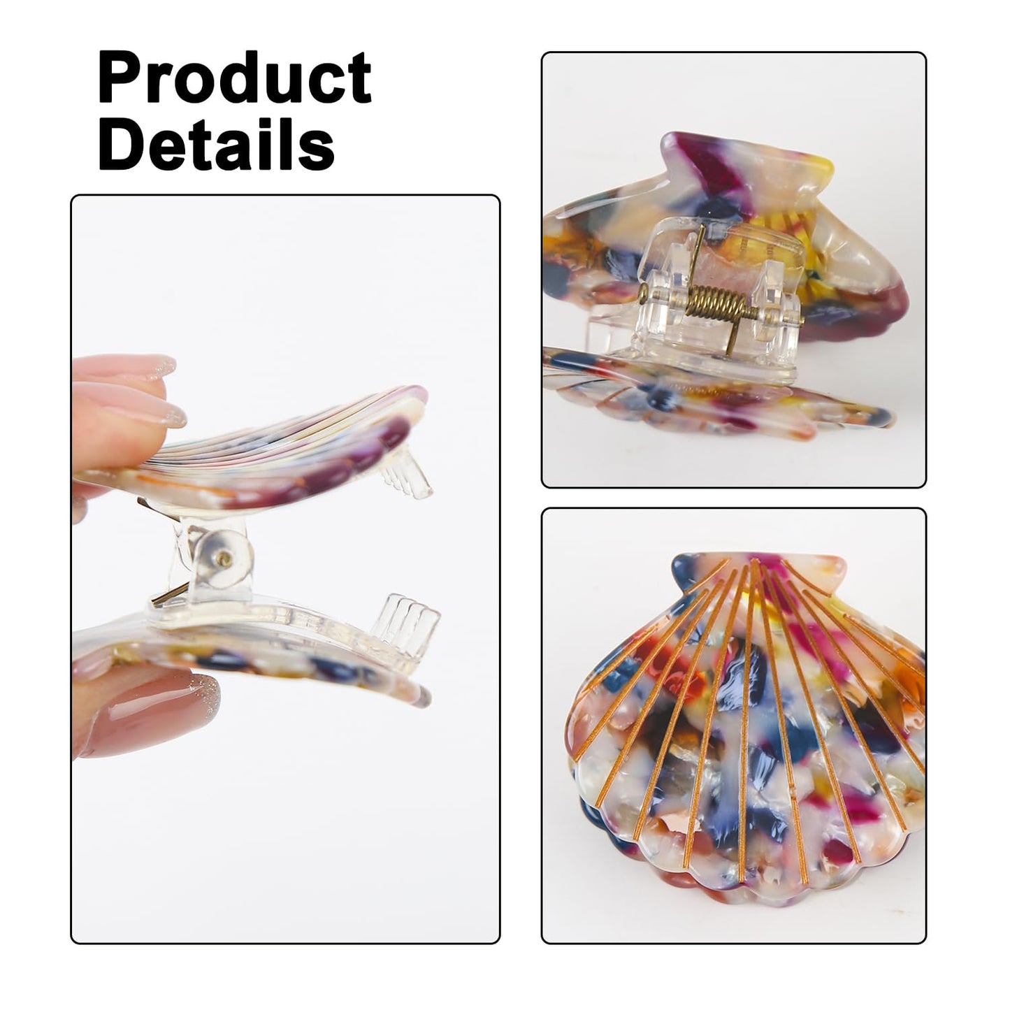 Seashell Hair Clips Set - Mermaid Shell Claw Clips in Marble Pattern | 3 Colors for Women & Girls