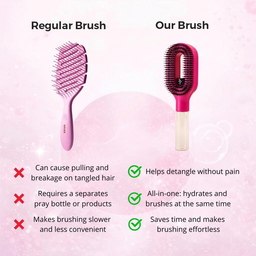 2-in-1 Mist Hair Brush - Detangling Spray Brush for Hydrating & Frizz Control | Hot Pink