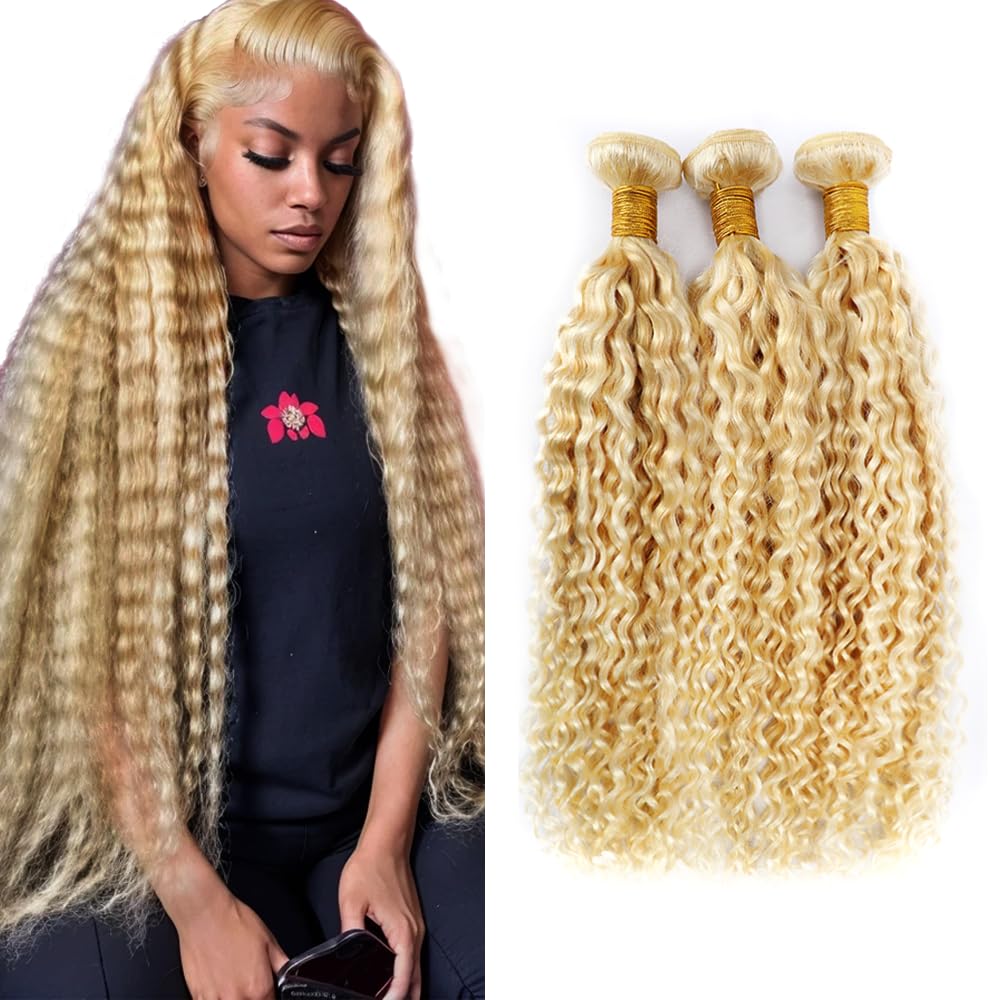 30 32 34 inch LadrXadr Honey Blonde Bundles Human Hair 613 Curly Bundles Human Hair Blonde Bundle Double Weft 300g