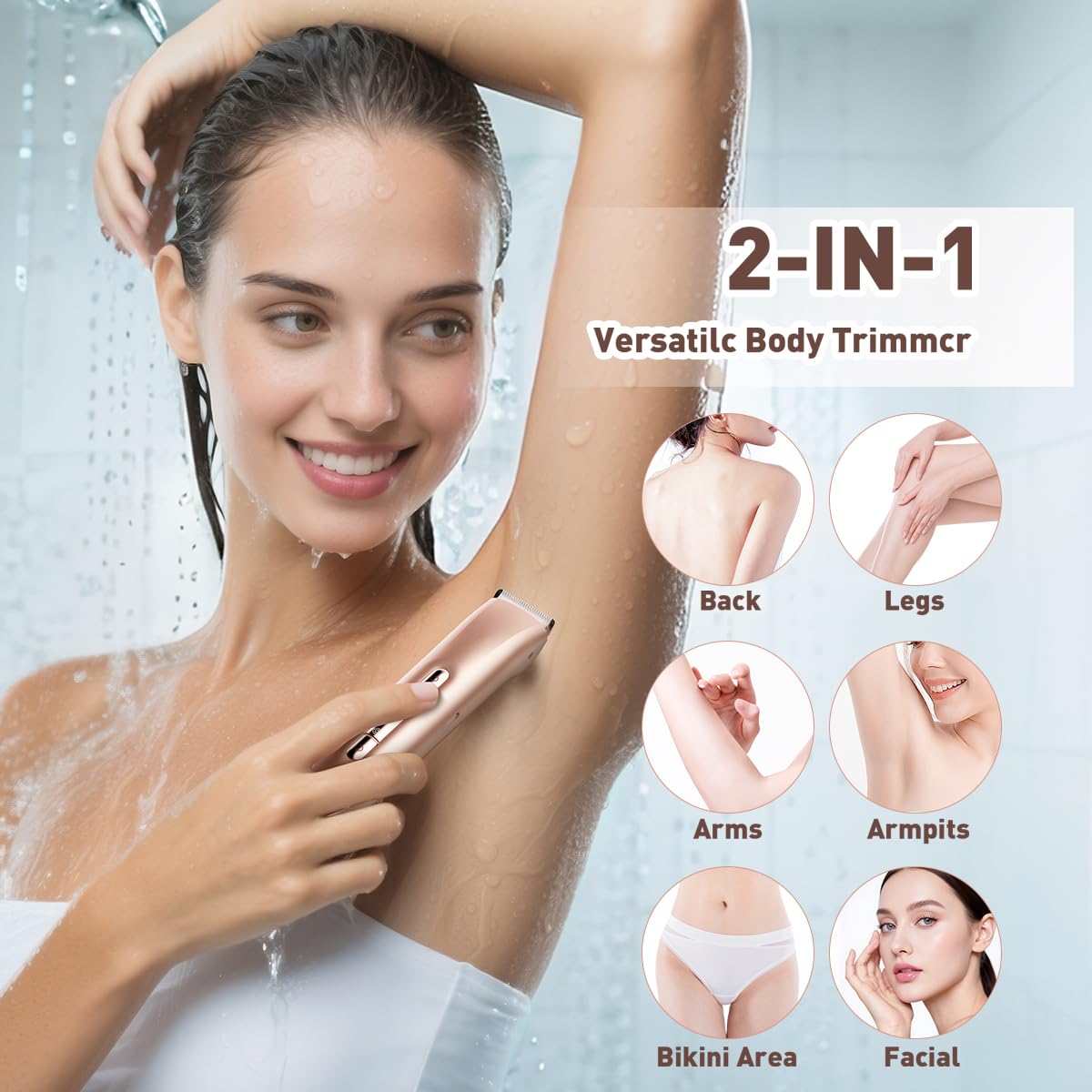 Bikini Trimmer for Women,2 in 1 Womens Electric Razors,Dual Head Shaver for Women Lady Facial Pubic Legs Private Area Body Hair,IPX7 Waterproof Wet & Dry